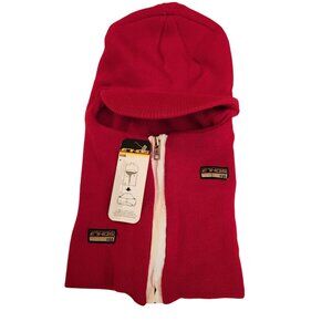 Ethos Red Zippered Hooded Scarf or Ski Mask K&B Knitwear snow winter headwear